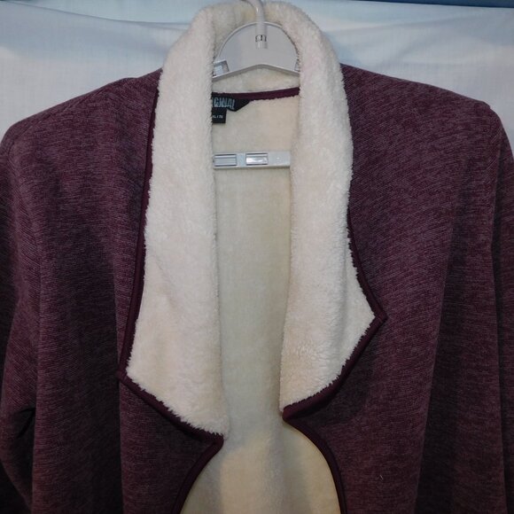 Nicole Miller Womens XL Sherpa Fleece Lined Open Cardigan Purple Burgundy - Picture 3 of 9